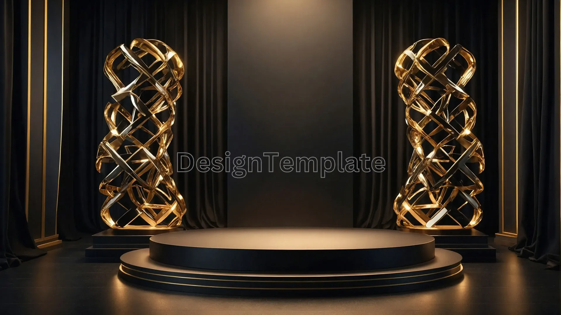 Elegant Award Show Podium with Golden Details Background